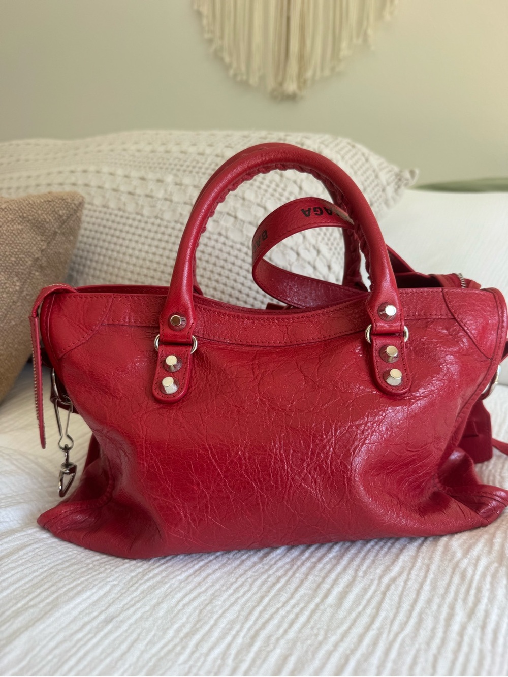Balenciaga City Bag Red Leather Silver Hardware w/strap & mirror + COA - Picture 3 of 13